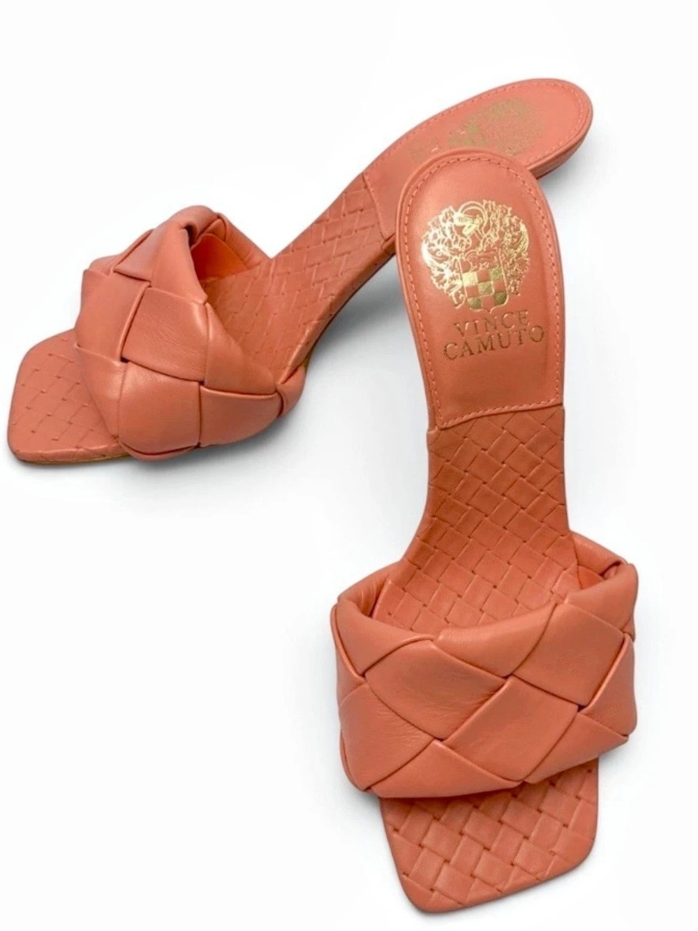 VC Woven Leather Stiletto Heels braided Mules Coral/Pink 7.5 Barbiecore Sandals